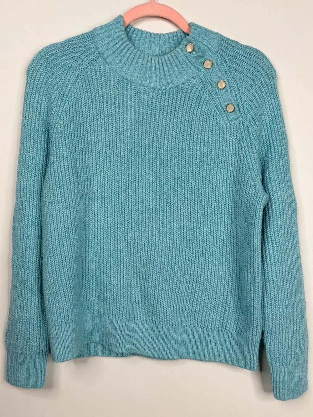 2/$30 J. Crew Cotton-Blend Mockneck Sweater Heather Frosty Blue Medium #A3143